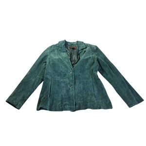Siena Suede Leather Blazer WS88805-FOR Womens 14 Teal Green Two Button Jacket